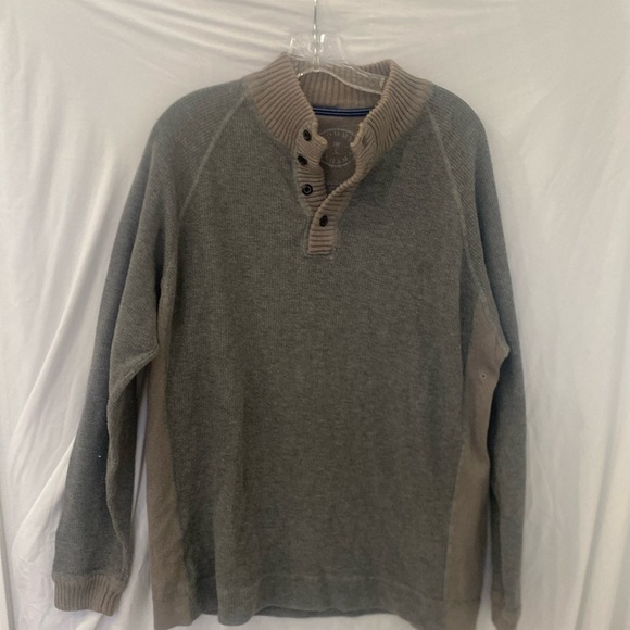 TOMMY BAHAMA 1/4 Button Mock Pullover Sweater Grey Men's Sz large - Picture 1 of 6
